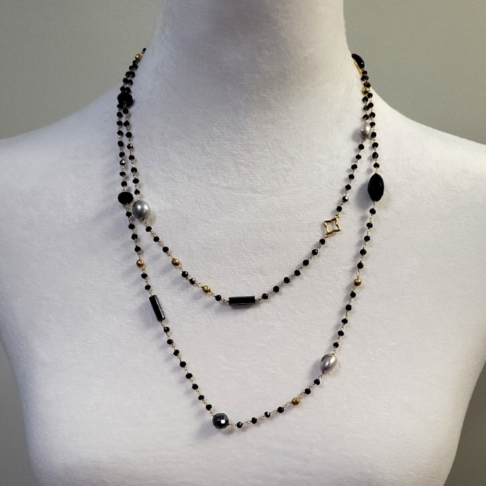 David Yurman Quatrefoil 18k Yellow Gold 46" Long Chain Bead Toggle